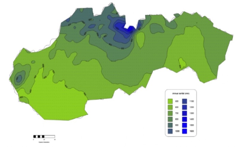 annual rainfall for Slovakia, CHIRPS, wra
