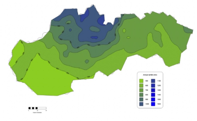 annual rainfall for Slovakia CRU, wra